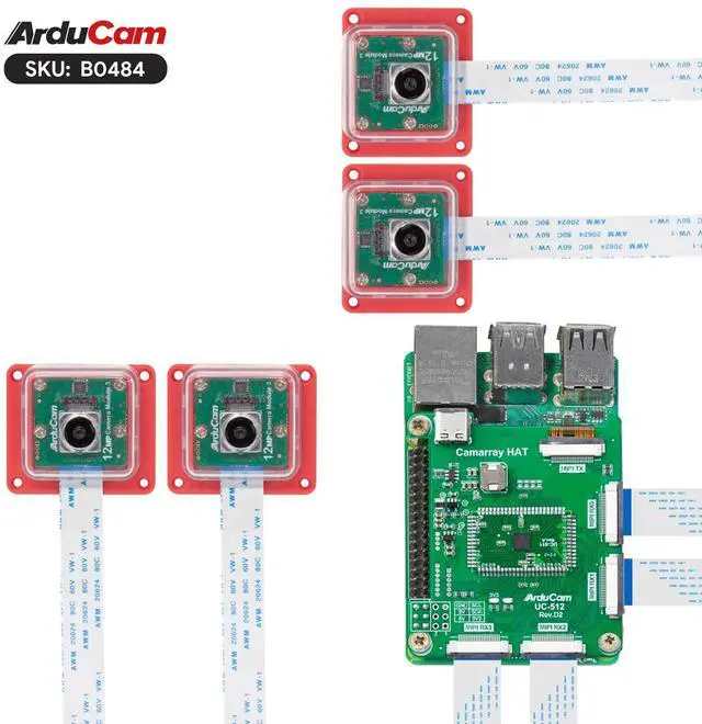 Alt view image 4 of 5 - Arducam for Raspberry Pi Camera, 12MP IMX708 Quad-Camera Kit for Raspberry Pi 5, 120°(D) Wide Angle Autofocus Camera, Stereo Synchronized Camera Module