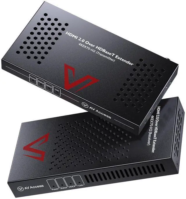 Main image of AV Access HDBaseT 4K HDMI Extender Over Cat5e/6/6a/7 4K@60Hz 130ft, 1080P@60Hz 230ft, HDR10+, HDMI 2.0 YUV4:4:4, UltraHD, HDCP 2.2, 18Gbps, Plug & Play, IR Return & PoE, Smart EDID(4KEX70-H2)