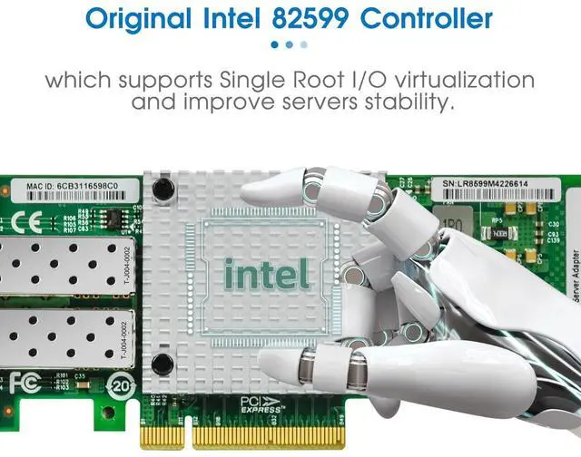Alt view image 2 of 5 - 10Gb Network Card with Intel 82599ES Chip,Dual SFP+ Ports PCI Express Ethernet Adapter Support Windows Server/Linux/VMware, Compare to Intel X520-DA2