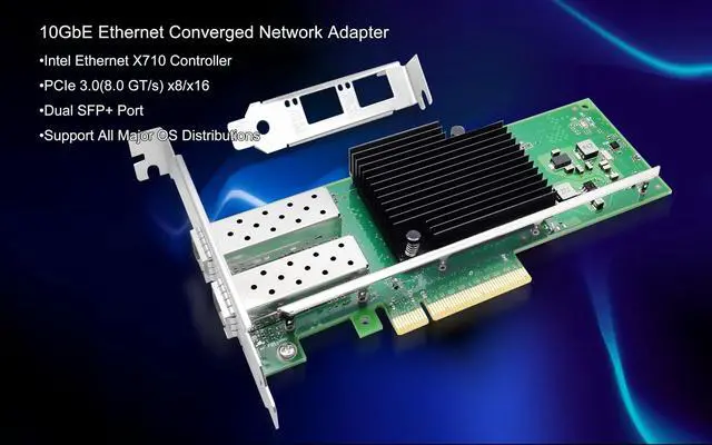 Alt view image 3 of 5 - 10Gb PCI-E NIC Network Card Dual SFP+ Port Ethernet Converged LAN Adapter CNA Compatible with Intel X710-DA2 PCI Express x8/x16 Networking Server Support Windows/Linux/VMware