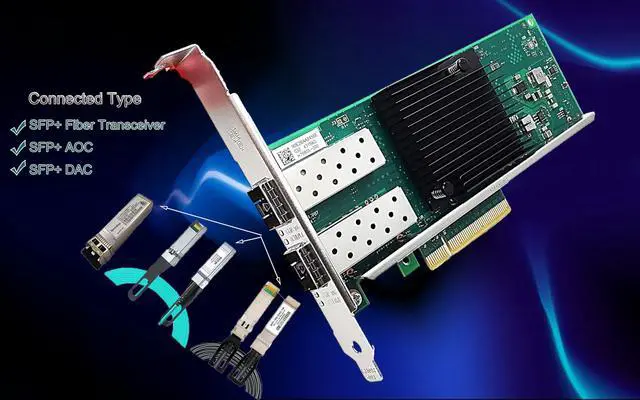 Alt view image 4 of 5 - 10Gb PCI-E NIC Network Card Dual SFP+ Port Ethernet Converged LAN Adapter CNA Compatible with Intel X710-DA2 PCI Express x8/x16 Networking Server Support Windows/Linux/VMware