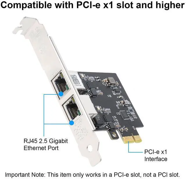 Alt view image 4 of 5 - 2.5Gbase-T PCIE NIC with Realtek RTL8125 Chip, Dual RJ45 Port 2500/1000/100 Mbps Network Adapter, PCIe X1,Ethernet Card for Windows/Windows Server/Linux