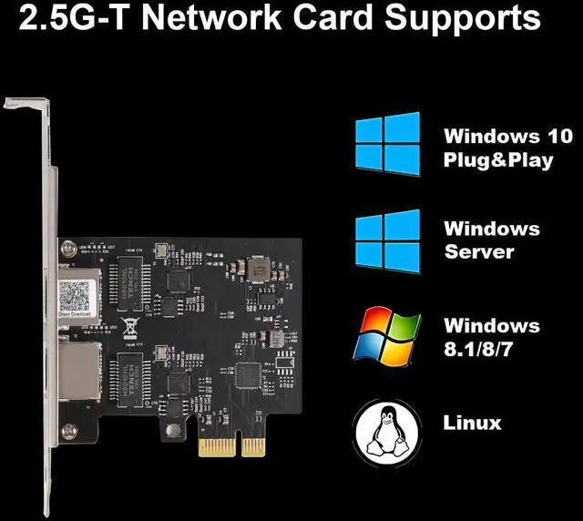 Alt view image 2 of 5 - 2.5Gbase-T PCIE NIC with Realtek RTL8125 Chip, Dual RJ45 Port 2500/1000/100 Mbps Network Adapter, PCIe X1,Ethernet Card for Windows/Windows Server/Linux