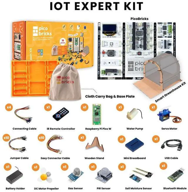 Alt view image 2 of 5 - Picobricks Raspberry Pi Pico W Starter Kit with 12 Detachable Sensors and Extensive Learning Guide, Raspberry Pi Kit, Raspberry Pi Starter Kit, DIY Coding Kit