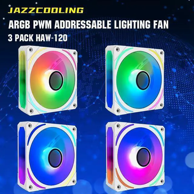 Alt view image 3 of 5 - HAW-120 Infinity Mirror RGB Fans - 3 Pack 120mm PC Fans, 12V 4pin PWM & 5V 3pin ARGB Plug - Silent