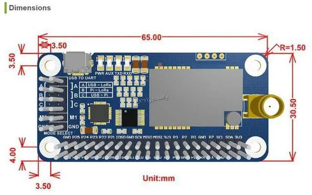 Alt view image 4 of 5 - SX1262 LoRa HAT Covers 915MHz Frequency Band with Spread Spectrum Modulation Supports Raspberry Pi 1 2 3 4 Series Boards with UART Interface for STM32 @XYGStudy