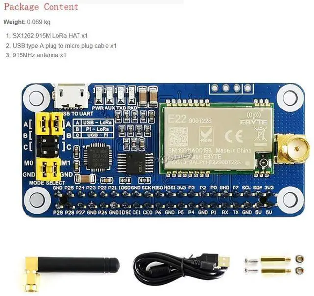 Alt view image 2 of 5 - SX1262 LoRa HAT Covers 915MHz Frequency Band with Spread Spectrum Modulation Supports Raspberry Pi 1 2 3 4 Series Boards with UART Interface for STM32 @XYGStudy