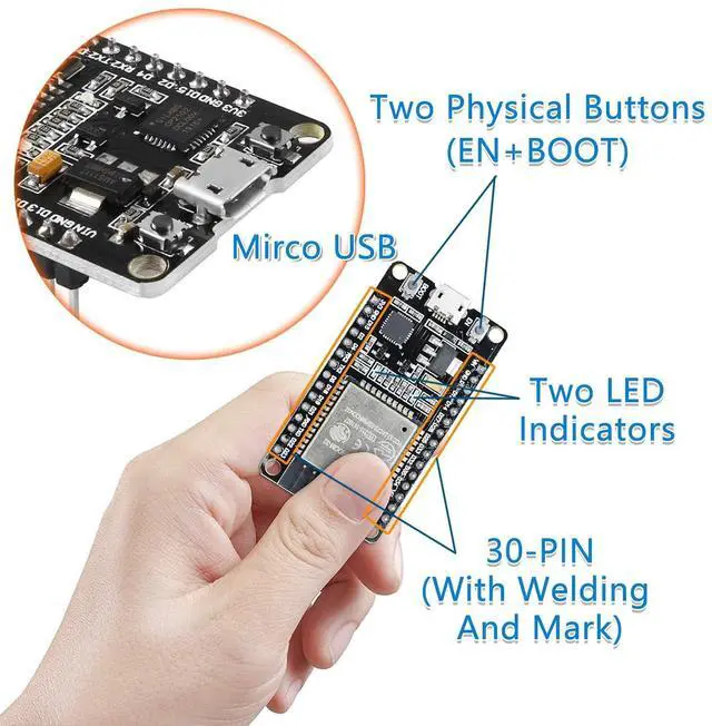 Alt view image 2 of 5 - 6-Pack ESP-WROOM-32 Development Board, Aideepen ESP32S Esp32 Development Board 2.4GHz Dual-Core Compatible with Arduin0, Nodemcu,and MicroPython (30PIN Micro USB)