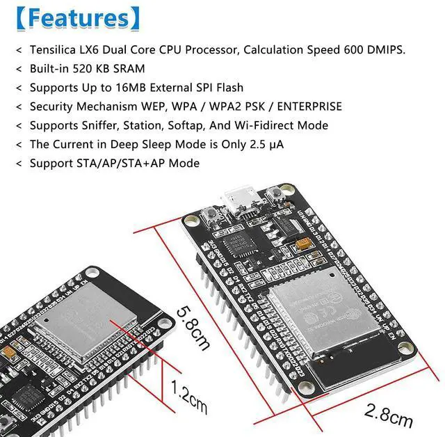 Alt view image 3 of 5 - 6-Pack ESP-WROOM-32 Development Board, Aideepen ESP32S Esp32 Development Board 2.4GHz Dual-Core Compatible with Arduin0, Nodemcu,and MicroPython (30PIN Micro USB)
