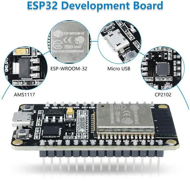Alt view image 5 of 5 - 6-Pack ESP-WROOM-32 Development Board, Aideepen ESP32S Esp32 Development Board 2.4GHz Dual-Core Compatible with Arduin0, Nodemcu,and MicroPython (30PIN Micro USB)
