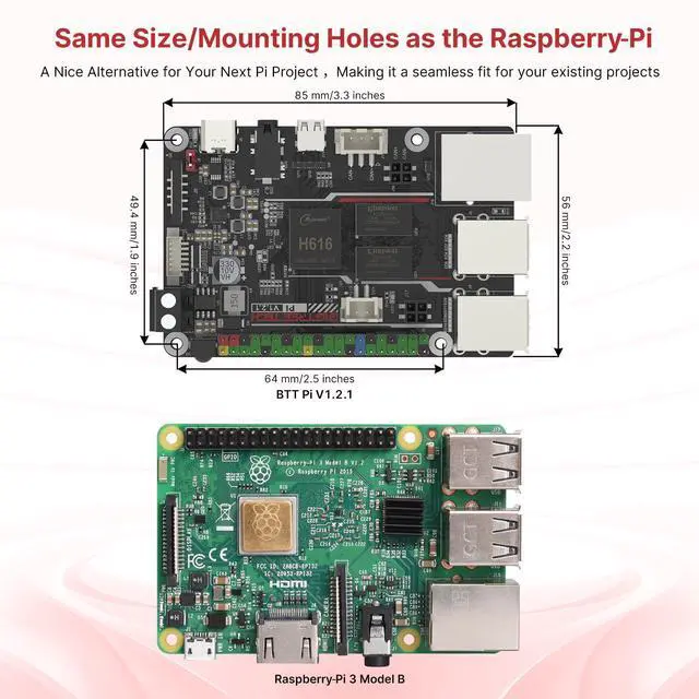 Alt view image 3 of 5 - BIGTREETECH Pi Control Board 64bit Quad Core, 1GB DDR3L 40-pin GPIO Compatible with SKR MINI E3 V3.0/Octopus V1.1/Pro, SKR V1.4 Turbo/Kraken/SKR 3 to Run Klipper