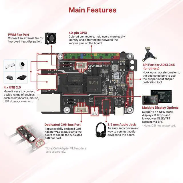 Alt view image 5 of 5 - BIGTREETECH Pi Control Board 64bit Quad Core, 1GB DDR3L 40-pin GPIO Compatible with SKR MINI E3 V3.0/Octopus V1.1/Pro, SKR V1.4 Turbo/Kraken/SKR 3 to Run Klipper