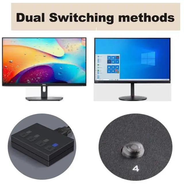 Alt view image 5 of 5 - BolAAzuL HDMI + Displayport KVM Switch Box 4 Port, Dual Monitor 4 Computers HDMI 2.0 DP 1.2 USB 2.0 KVM Switch 4K 60Hz, Keyboard Mouse Peripherals Switcher HDMI+DP 4 in 2 Out for 4 PCs 2 Monitors