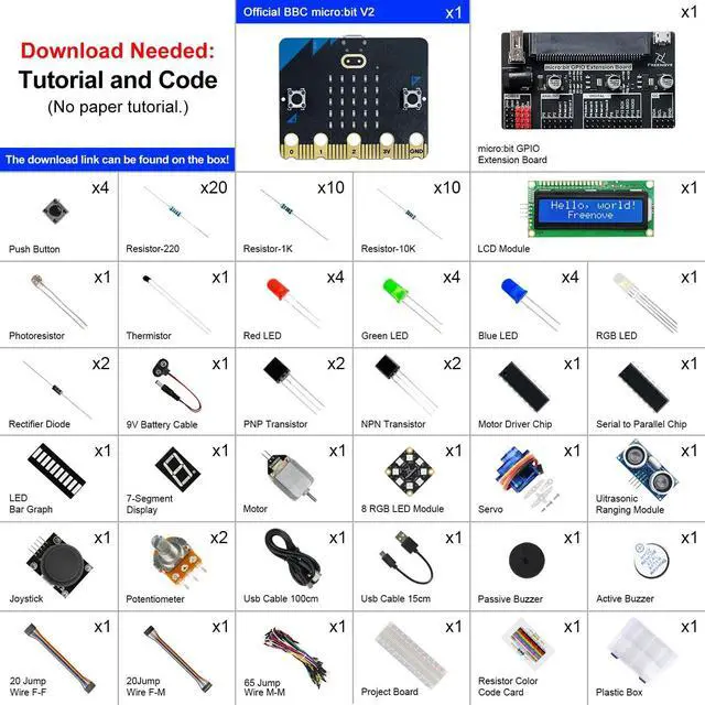 Alt view image 2 of 5 - Freenove Super Starter Kit for BBC Micro:bit (V2 Included), 266-Page Detailed Tutorial, 192 Items, 38 Projects, Blocks and Python Code