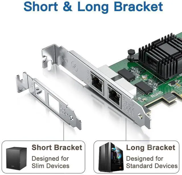 Alt view image 3 of 5 - Gigabit Dual NIC with Intel 82576 Chip, 1Gb Network Card Compare to Intel E1G42ET NIC, 2 RJ45 Ports, PCI Express 2.1 X1, Ethernet Card with Low Profile for Windows/Windows Server/Linux