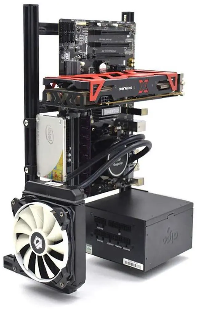 Alt view image 3 of 5 - DIY Computer Chassis Bracket Open Motherboard Case Rack M-ATXVertical Horizontal PC Game Chassis Rack Water-Cooled PC Test Bench Creative Overclocking Aluminum Frame Good Heat Dissipation All Black