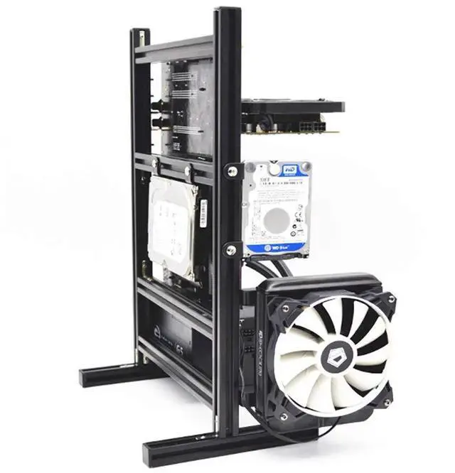Alt view image 5 of 5 - DIY Computer Chassis Bracket Open Motherboard Case Rack M-ATXVertical Horizontal PC Game Chassis Rack Water-Cooled PC Test Bench Creative Overclocking Aluminum Frame Good Heat Dissipation All Black