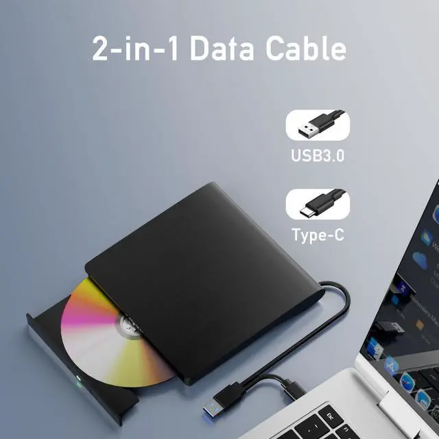 Alt view image 4 of 5 - External Bluray Drives, USB External Blu Ray Drive for Laptop and PC, External Bluray DVD Burner USB 3.0 and Type C Port, External CD/DVD Drive Compatible with Windows XP/7/8/10/11, Mac OS