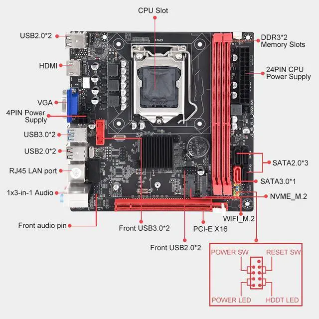 Alt view image 2 of 5 - ATX Motherboard,DDR3 Memory Desktop Mainboard, PCIe 16X, VGA HD Port Multiphase Power SATA3.0 LGA1155 Motherboard for ATX B75A
