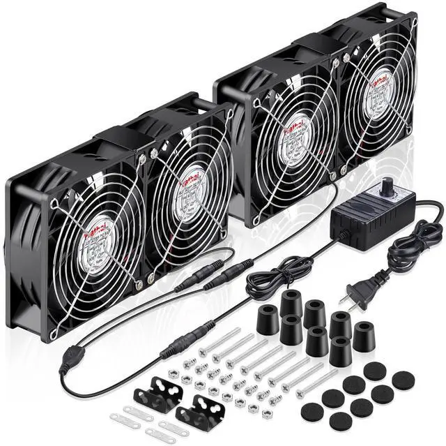 Main image of Wathai 120mm x 4 Dual Ball Computer Fan 110v - 240v with Variable Speed Control,for,Garage Attic Window Exhaust,GPU Mining Rig,Server Rack,AV Cabinets,Home Theater Cooling