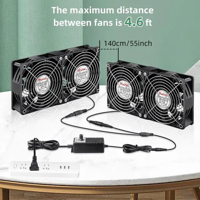 Alt view image 3 of 5 - Wathai 120mm x 4 Dual Ball Computer Fan 110v - 240v with Variable Speed Control,for,Garage Attic Window Exhaust,GPU Mining Rig,Server Rack,AV Cabinets,Home Theater Cooling