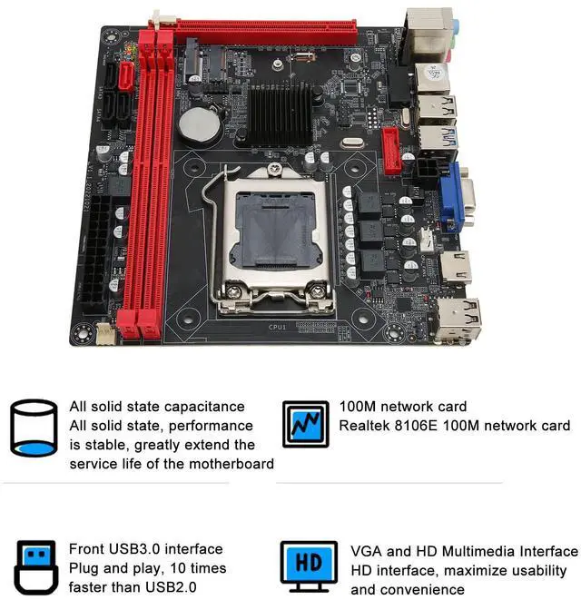 Alt view image 5 of 5 - B75A Motherboard, LGA1155 CPU DDR3, PCIe 16X, SATA 3.0/2.0, M.2 VGA Interface, USB 3.0/2.0, ATX Desktop Motherboard