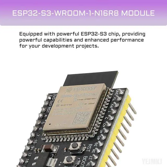 Alt view image 2 of 5 - YEJMKJ 3pcs ESP32-S3-DevKitC-1-N16R8 ESP32 S3 Development Board WiFi + Bluetooth MCU Module, Dual Type-C ESP32-S3-WROOM-1 Cores Microcontroller Processor Integrates Complete Wi-Fi and BLE Functions