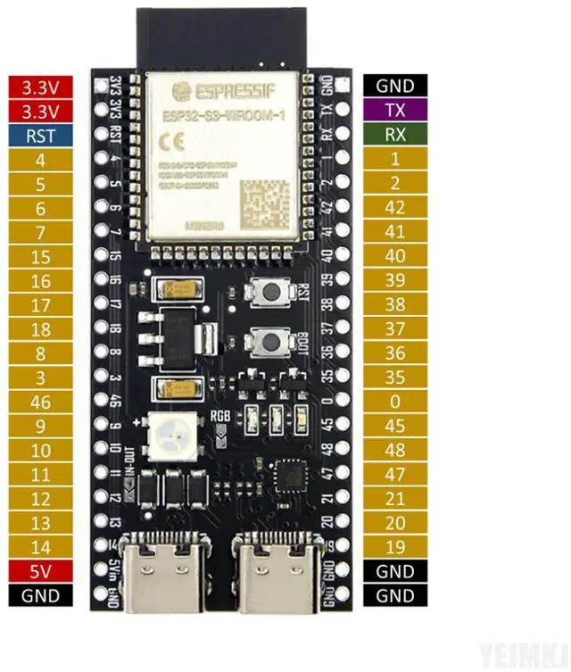 Alt view image 5 of 5 - YEJMKJ 3pcs ESP32-S3-DevKitC-1-N16R8 ESP32 S3 Development Board WiFi + Bluetooth MCU Module, Dual Type-C ESP32-S3-WROOM-1 Cores Microcontroller Processor Integrates Complete Wi-Fi and BLE Functions