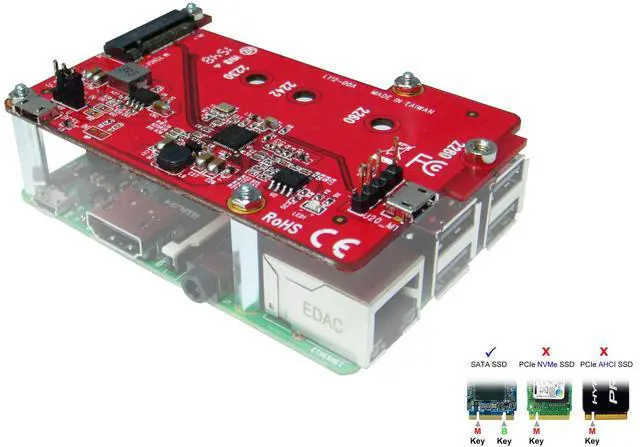 Main image of Ableconn PIUSB-M2S USB to M.2 SATA SSD Converter Stackable Board for Raspberry Pi