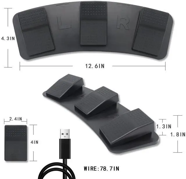Alt view image 2 of 5 - PCsensor Foot Pedal PC Triple Foot Switch Programmable Keyboard Customized Hotkey Video Game Office Equipment Control HID