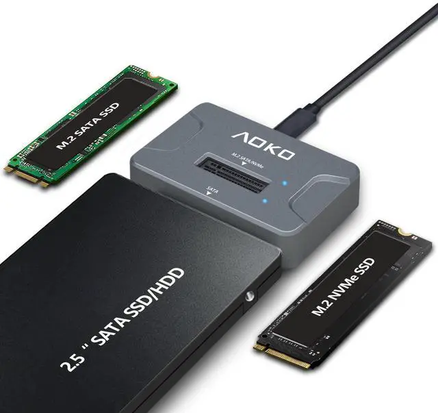 Main image of AOKO NVMe to USB 3.2(10Gbps) SSD Reader Docking Station  Portable M.2 SSD to USB Adapter External NVMe SSD Enclosure for M.2 PCIe NVMe and M.2 SATA SSD, Compatible with 2.5'' SATA Dirve