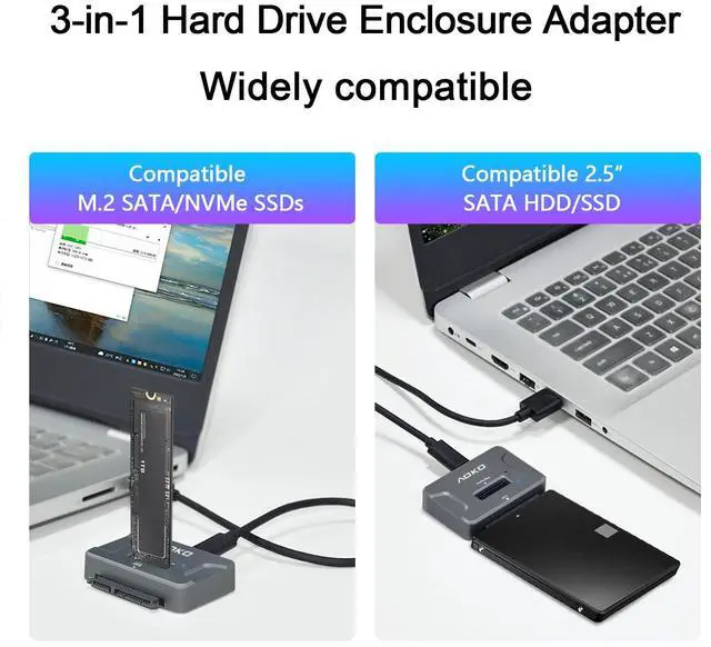 Alt view image 4 of 5 - AOKO NVMe to USB 3.2(10Gbps) SSD Reader Docking Station  Portable M.2 SSD to USB Adapter External NVMe SSD Enclosure for M.2 PCIe NVMe and M.2 SATA SSD, Compatible with 2.5'' SATA Dirve