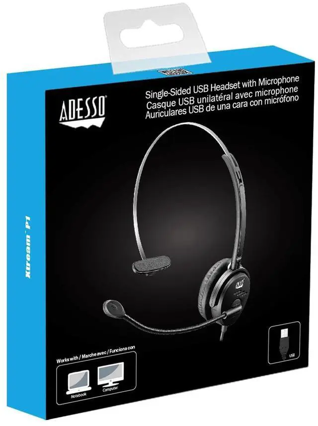 Alt view image 3 of 4 - Adesso Xtream P1 Single-Sided USB Wired Headset with Adjustable Noise Canceling Microphone, Black