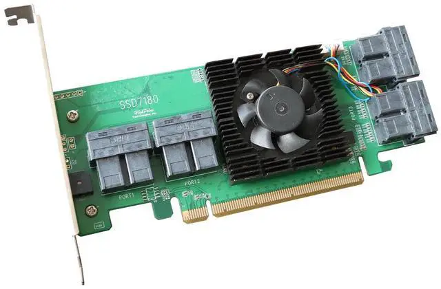 Alt view image 4 of 5 - HighPoint Rocket 1180: PCIe 3.0 x16 8-Port U.2/U.3/M.2 NVMe AIC Industry Fastest-Performance (PEX8749)/ Capable of Supporting Over 100TB On a Single Controller!