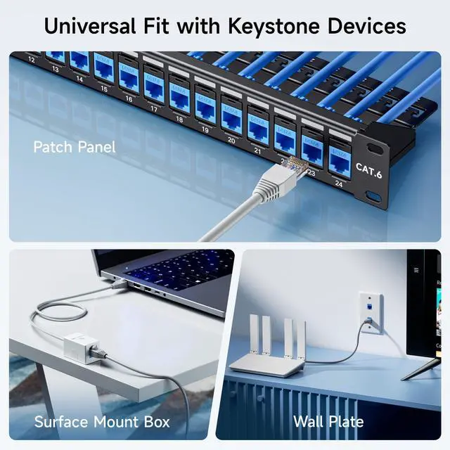 Alt view image 5 of 5 - Cable Matters [UL Listed] 25-Pack 10Gbps Cat6 Keystone Jacks, RJ45 Keystone Jack, Ethernet Keystone Jack in Blue with Keystone Punch-Down Stand for Patch Panel and Wall Plate