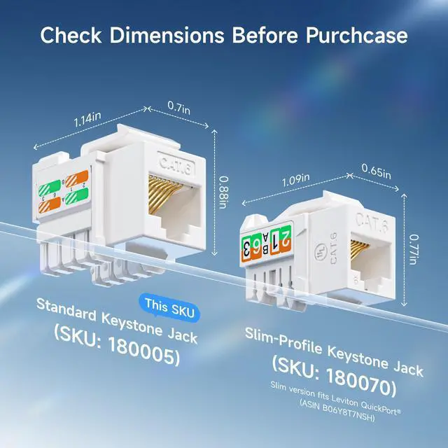 Alt view image 3 of 5 - Cable Matters [UL Listed] 25-Pack 10Gbps Cat6 Keystone Jacks, RJ45 Keystone Jack, Ethernet Keystone Jack in White with Keystone Punch-Down Stand for Patch Panel and Wall Plate