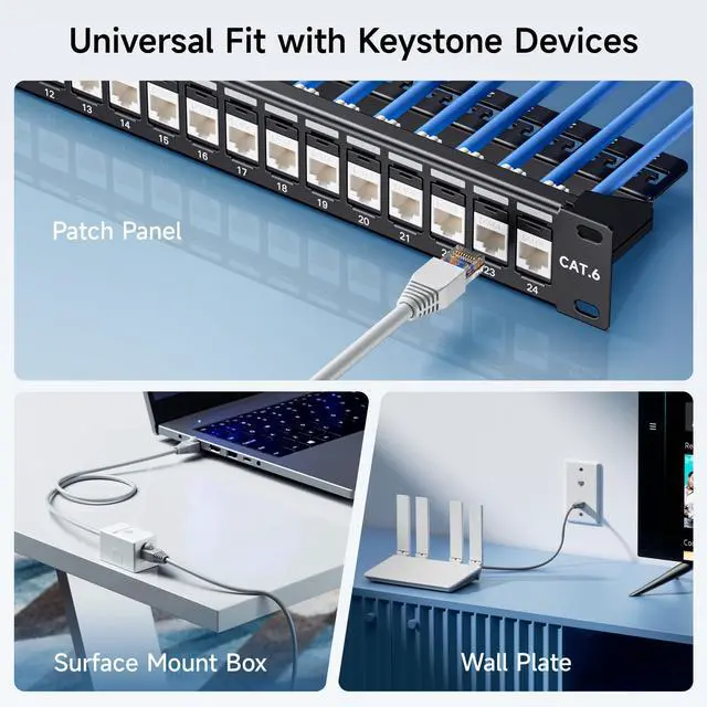 Alt view image 5 of 5 - Cable Matters [UL Listed] 25-Pack 10Gbps Cat6 Keystone Jacks, RJ45 Keystone Jack, Ethernet Keystone Jack in White with Keystone Punch-Down Stand for Patch Panel and Wall Plate