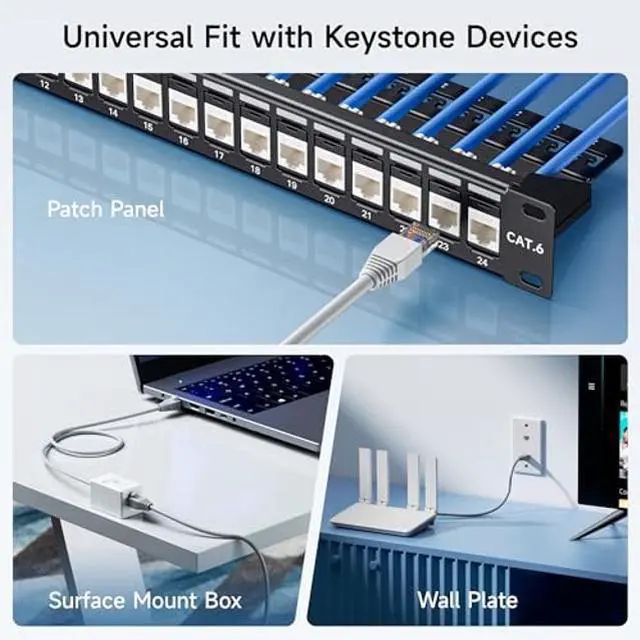 Alt view image 5 of 5 - Cable Matters [UL Listed] 50-Pack 10Gbps Cat6 Keystone Jacks, RJ45 Keystone Jack, Ethernet Keystone Jack in White with Keystone Punch-Down Stand for Patch Panel and Wall Plate