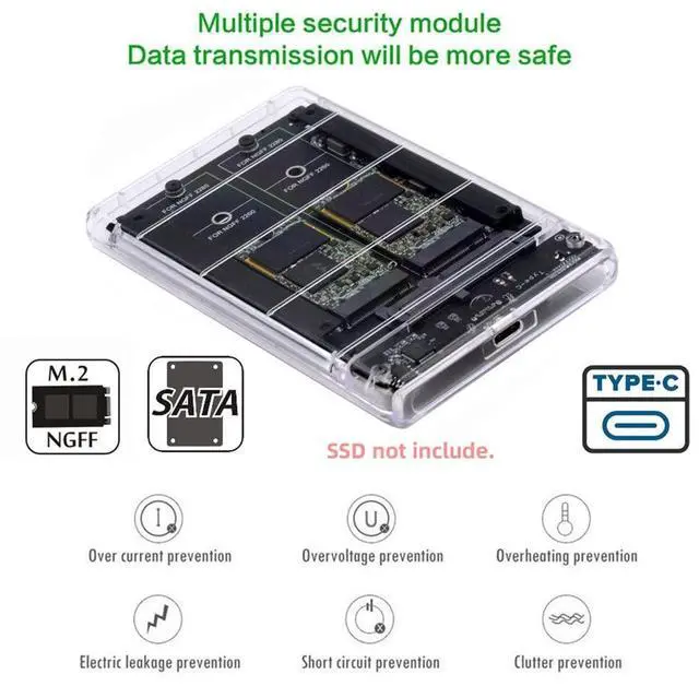 Alt view image 2 of 5 - xiwai Dual NGFF B+M-Key M.2 SSD Card JOBD Raid0 Span Bridge to USB3.0 Type-C USB-C 2.5inch SATA Combo Enclosure