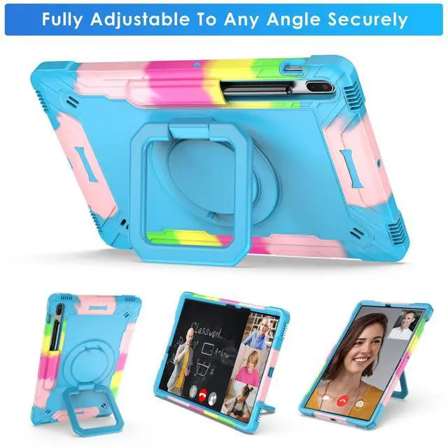 Alt view image 4 of 5 - DETUOSI 360 Rotating Hybrid Case for Samsung Galaxy Tab S7 FE 5G/ S8+Plus/ S7+Plus 12.4" with S Pen Holder & Shoulder Strap, 360 Degree Swivel Kickstand Heavy Duty Hybrid Bumper Protective Kids Cover