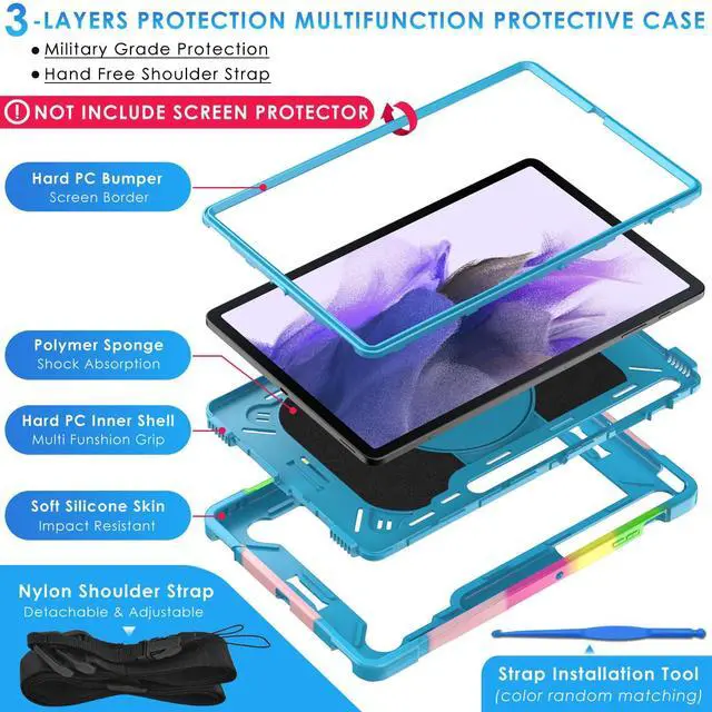 Alt view image 5 of 5 - DETUOSI 360 Rotating Hybrid Case for Samsung Galaxy Tab S7 FE 5G/ S8+Plus/ S7+Plus 12.4" with S Pen Holder & Shoulder Strap, 360 Degree Swivel Kickstand Heavy Duty Hybrid Bumper Protective Kids Cover