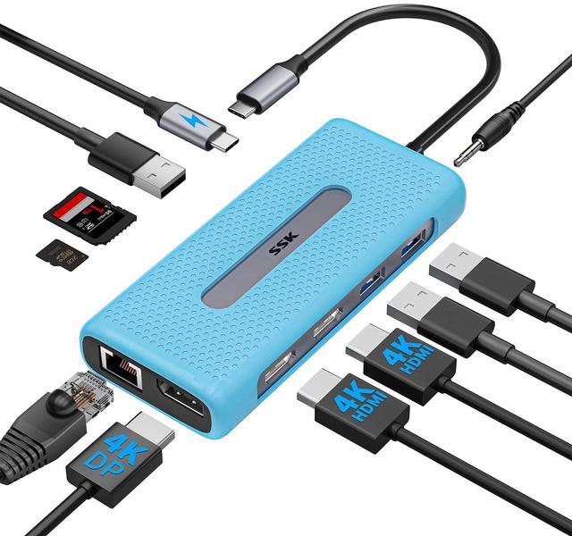 Main image of SSK USB C Docking Station Dual Monitor, 11 in 1 Triple Display Docking Station Multiport Adapter of 2 HDMI, Displayport, Ethernet, PD3.0, SD TF Card Reader, 3USBs for MacBook/Dell/HP/Lenovo Laptops