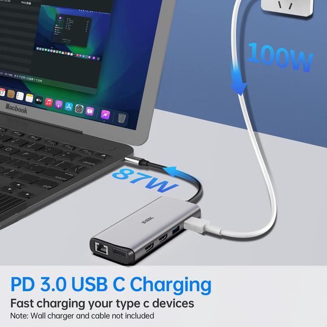 Alt view image 4 of 5 - SSK USB C Docking Station Dual Monitor, 11 in 1 Triple Display Docking Station Multiport Adapter of 2 HDMI, Displayport, Ethernet, PD3.0, SD TF Card Reader, 3USBs for MacBook/Dell/HP/Lenovo Laptops