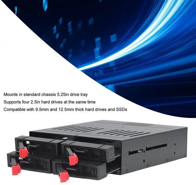 Alt view image 4 of 5 - FOSA 4 Bay HDD Cage Chassis, 5.25in Drive Tray, 2.5in Mobile Rack Hot Swap Cage Compatible 9.5mm 12.5mm Thick Bottom Hard Drives SSDs