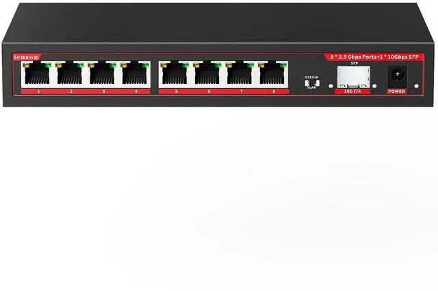 Main image of ienRon 2.5G Switch 9 Ports with 1*10Gb switches , 8 Ports 2.5Gb and 1x10G SFP+ Slot, Vlan FunctionEthernet ,Network Switch, 60Gbps Capacity, Splitter| Plug & Play| Fanless Metal Design| Traffic