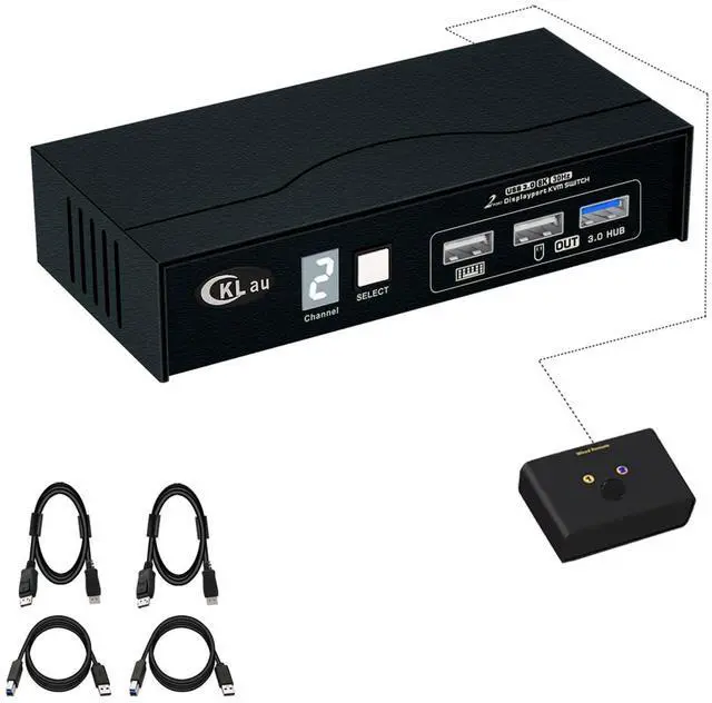 Main image of CKLau 8K60Hz 4K144Hz 2 Port USB 3.0 KVM Switch Displayport 1.4 with All Input Cables, Digital Display for Two Computers Sharing One Monitor