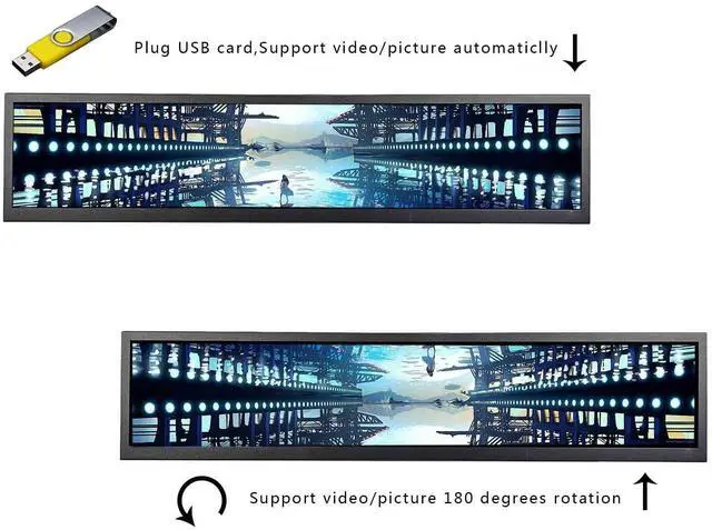 Alt view image 2 of 5 - VSDISPLAY 24 Inch 1920x360 IPS Stretched Wide Bar Display for Gaming Marquee Monitor Cabinet,Supermarket Shelf Advertising Monitor with USB Video Interface
