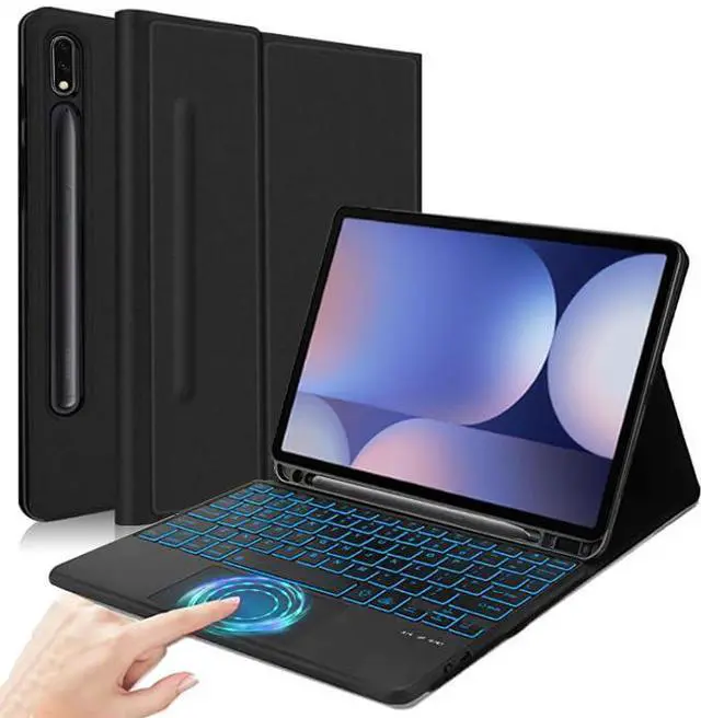 Main image of QYiiD Backlit Touchpad Keyboard Case for Galaxy Tab S9 Ultra 2023/S8 Ultra 2022 14.6 inch with S Pen Holder, PU Leather Stand Cover with Backlight Bluetooth Keyboard for Tab S9 Ultra/S8 Ultra, Black
