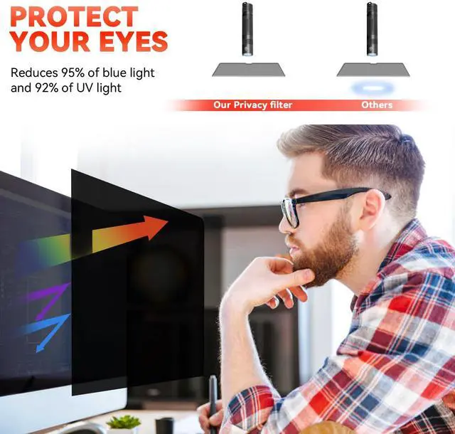 Alt view image 3 of 5 - J J-Dream [2 Pack] 24 Inch Privacy Screen for Computer Monitor Blue Light Screen Protector Anti Glare Anti-Scratch Monitor Privacy Shield Screen 24 Inch 16:9 Aspect Ratio