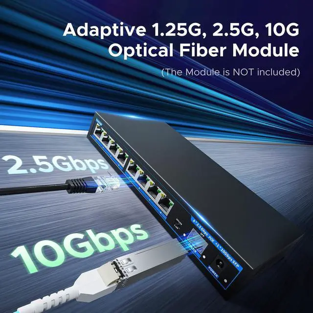 Alt view image 5 of 5 - TEROW 8-Port 2.5Gb POE Switch with 1*10Gb SFP Uplink, Featuring 9*2.5G PoE Switch, Base-T POE Ports, IEEE802.3af/at, 120W, Compatible with Gigabit, Metal Fanless,Desktop/Wall Mount, 2.5Gbe Ethernet